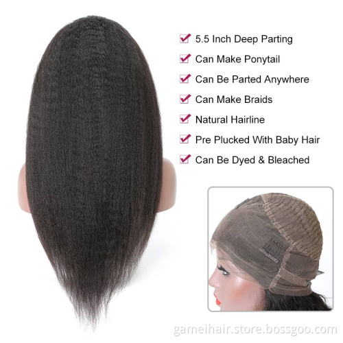 Original natural color Kinky Straight 360 Lace Frontal Wigs Virgin Hair  hd frontal100%human hair lace wig with wholesale